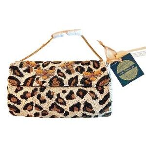 Beaded Leopard Print with Bees Shoulder Bag Chain Strap From India to You NWT